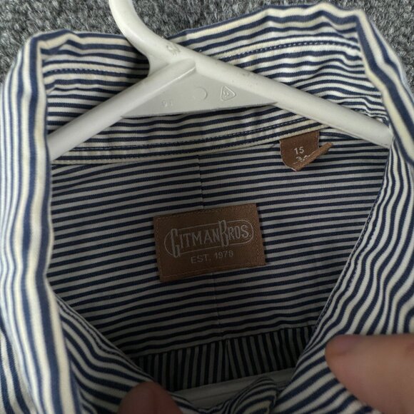 Gitman Bros Button Up Shirt Long Sleeve Blue Striped 15 34 USA Cotton Designer - Picture 7 of 15